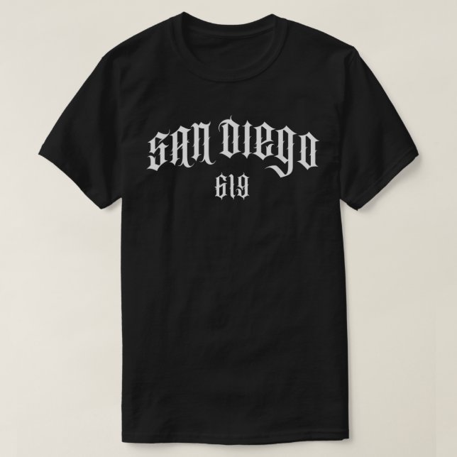 San Diego Area Code 619 Chicano Script  T-Shirt (Design Front)