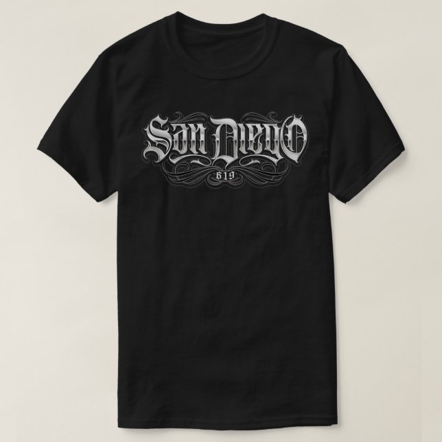 San Diego Area Code 619 Lowrider Script Zip  T-Shirt (Design Front)