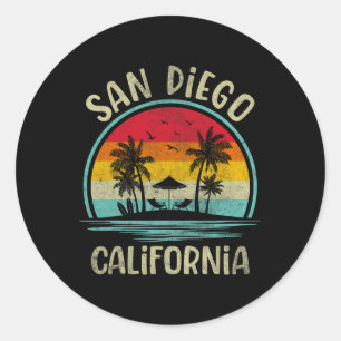 San Diego Beach California Palm Tree Family Summer Classic Round Sticker