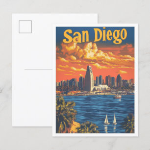 San Diego Beach California USA Art Vintage Travel Postcard