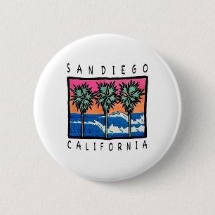 San Diego Beach Waves Vintage Surfing Graphic 6 Cm Round Badge