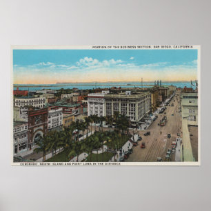 San Diego, CA - Bird's Eye View of Downtown Poster