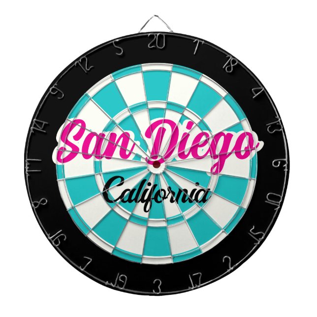 San Diego CA Hot Pink Turquoise White Black Dartboard (Front)