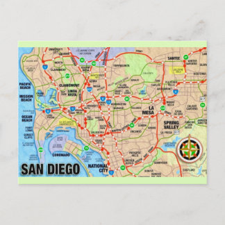San Diego CA Map Postcard