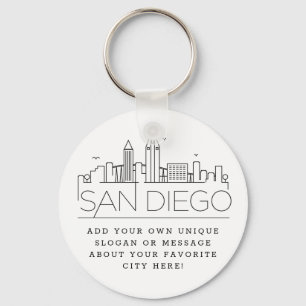 San Diego, CA Stylized Skyline   Custom Slogan Key Ring