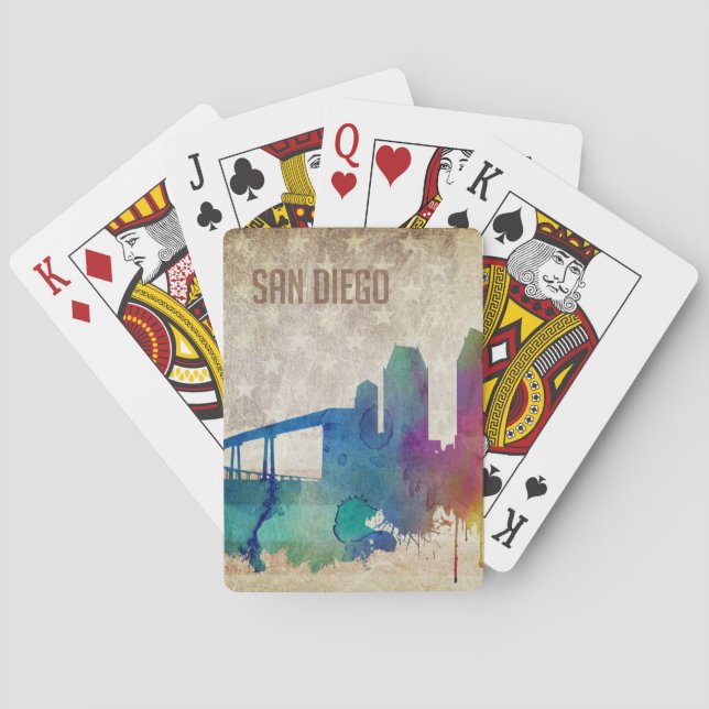 San Diego, CA | Watercolor City Skyline Playing Cards (Back)