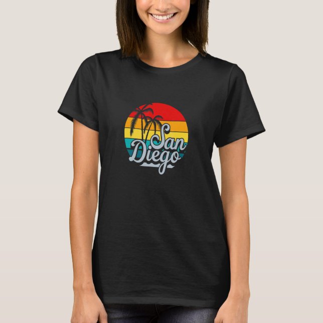 San Diego California Beach Palm Trees Summer Surfi T-Shirt (Front)