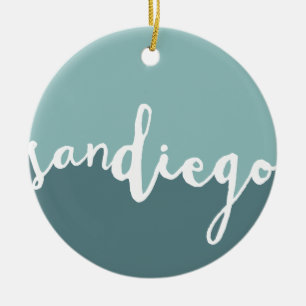 San Diego, California   Blue Calligraphy Ombre Ceramic Ornament