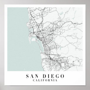 San Diego California Blue Water Street Map Poster