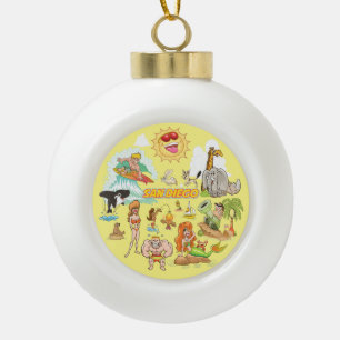 San Diego California Cartoon Ceramic Ball Christmas Ornament
