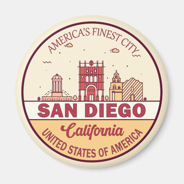 San Diego California City Skyline Emblem Magnet (Front)
