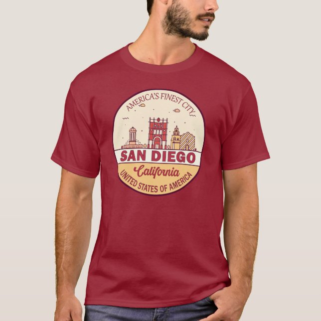 San Diego California City Skyline Emblem T-Shirt (Front)