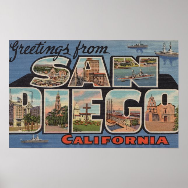 San Diego, California - Large Letter Scenes 2 Poster (Front)