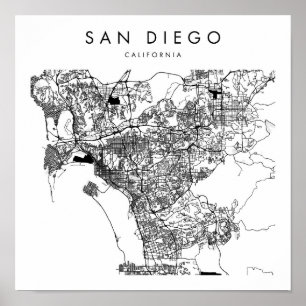 San Diego California Minimal Modern Street Map Poster