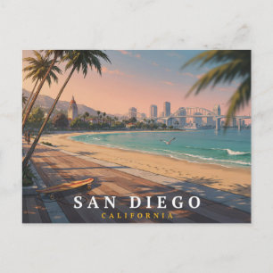 San Diego California Retro Coastal Travel  Postcard