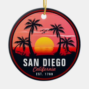 San Diego California Retro Sunset Souvenirs 60s Ceramic Ornament