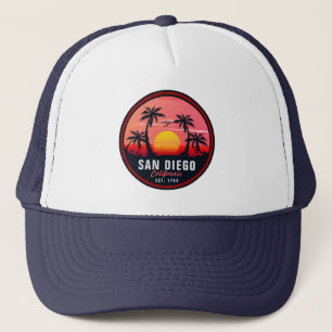 San Diego California Retro Sunset Souvenirs 60s Trucker Hat
