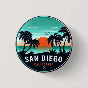 San Diego California Retro Sunset Souvenirs 80s 3 Cm Round Badge