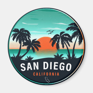 San Diego California Retro Sunset Souvenirs 80s Magnet