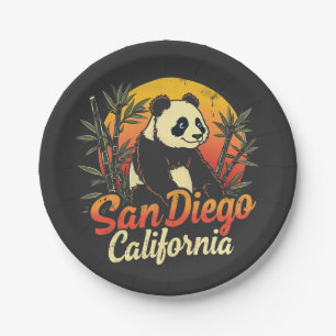 San Diego California Retro Sunset Vintage Panda Paper Plate