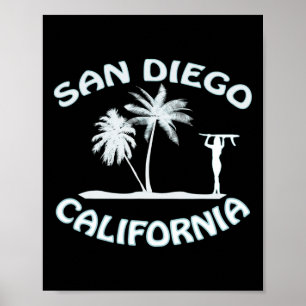 San Diego California Retro Surfing Beach Surf Girl Poster