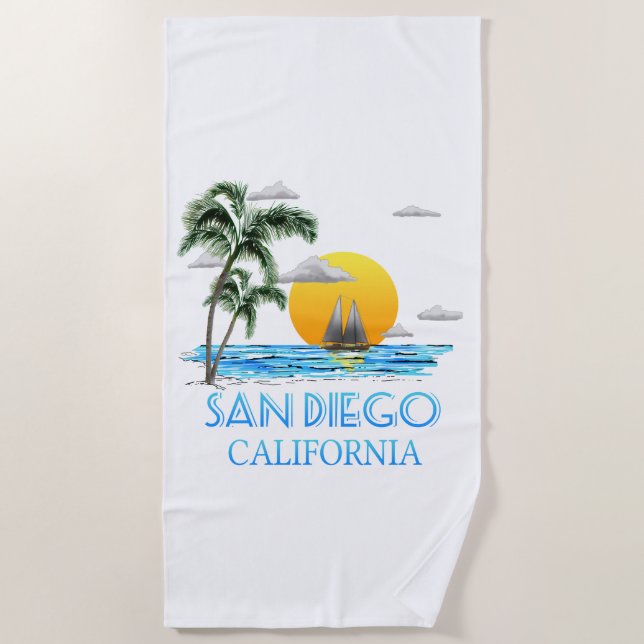 San Diego California Sailing Beach Towel (Front)