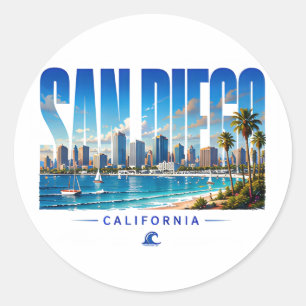 San Diego California Skyline Coastal City Travel Classic Round Sticker