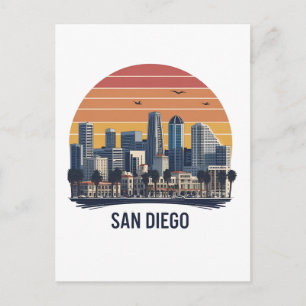 San Diego California Skyline–Modern Cityscape Art Postcard