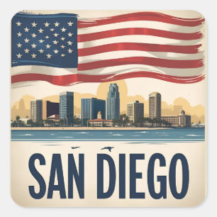 San Diego California Skyline–Modern Cityscape Art Square Sticker