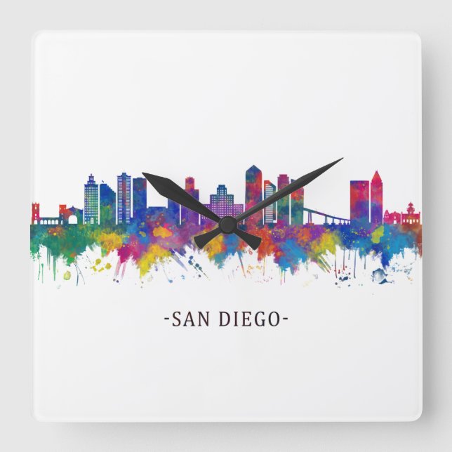 San Diego California Skyline Square Wall Clock (Front)