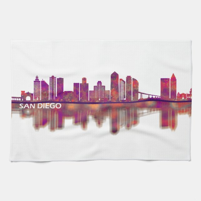San Diego California Skyline Tea Towel (Horizontal)