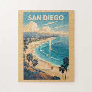 San Diego California Skyline Travel Art Vintage Jigsaw Puzzle