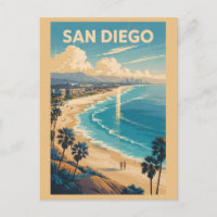 San Diego California Skyline Travel Art Vintage