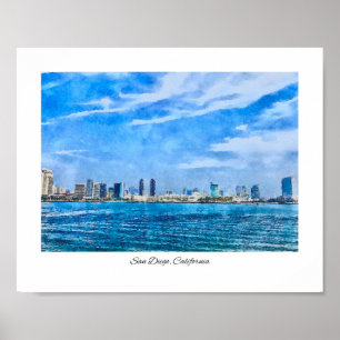 San Diego California Skyline Watercolor Poster