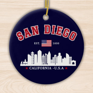 San Diego California Skyline West Coast Vibes Ceramic Ornament