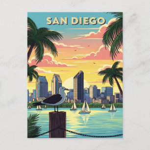 San Diego, California skyline with seagull Postcard