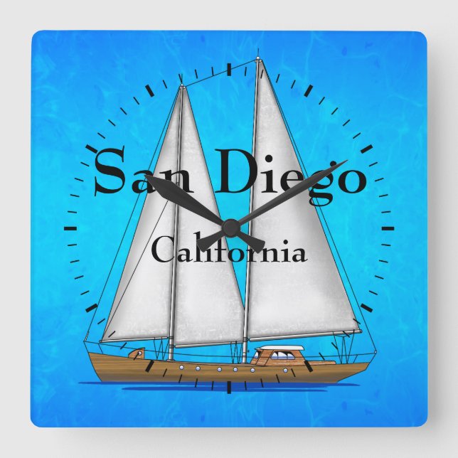 San Diego California Square Wall Clock (Front)