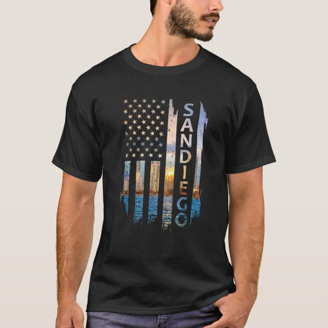 San Diego California Summer Sunset American Flag P T-Shirt (Front)