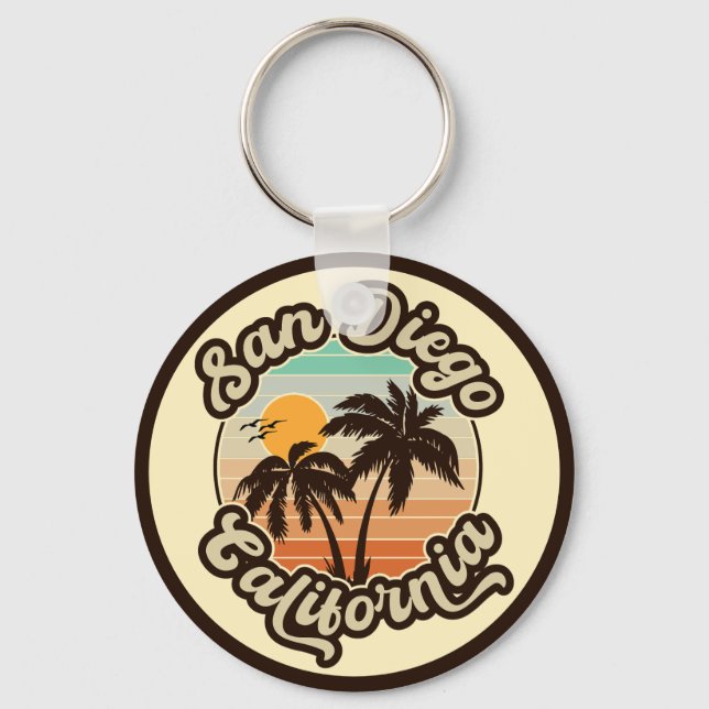 San Diego California Sunset Palm Trees Souvenirs Key Ring (Front)