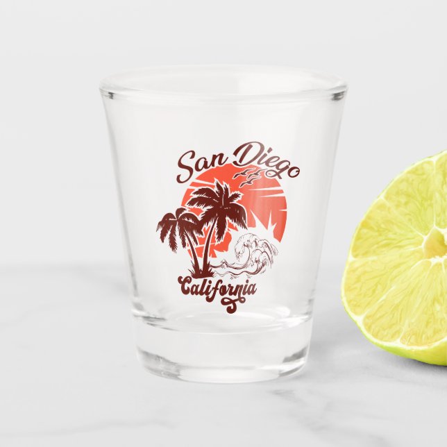 San Diego California Sunset Palm Trees Souvenirs Shot Glass (Front)