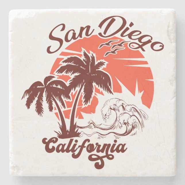 San Diego California Sunset Palm Trees Souvenirs Stone Coaster (Front)