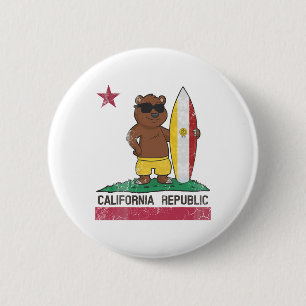 San Diego California Surfer Bear Surfing Men Women 6 Cm Round Badge