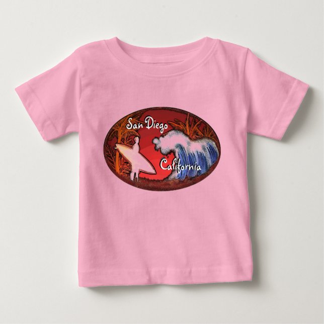 San Diego California surfer waves art baby outfit T-Shirt (Front)