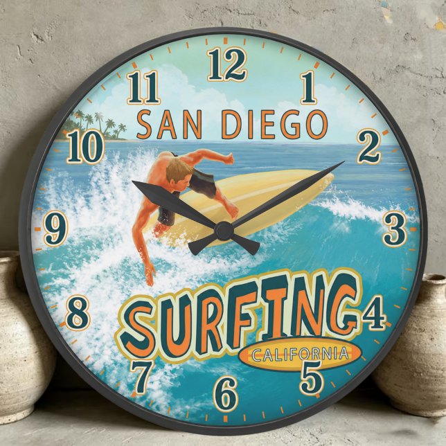 San Diego California Surfing  Large Clock (Creator Uploaded)