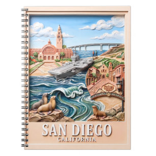 San Diego California Travel 3D Textured Landmarks Notebook
