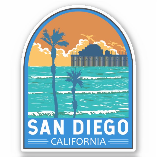 San Diego California Travel Art Vintage (Front)