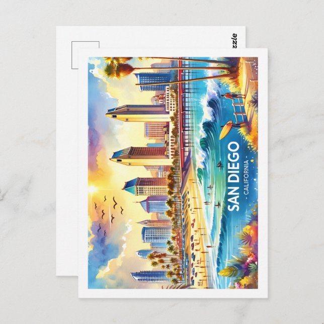 San Diego California USA Famous Place watercolor Postcard (Front/Back)
