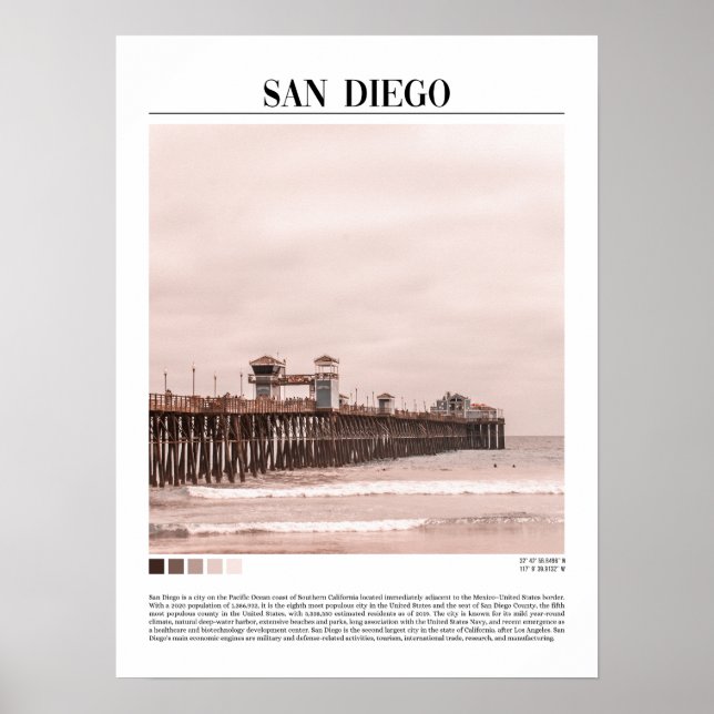 San Diego California USA Minimalist Wll Art Poster (Front)
