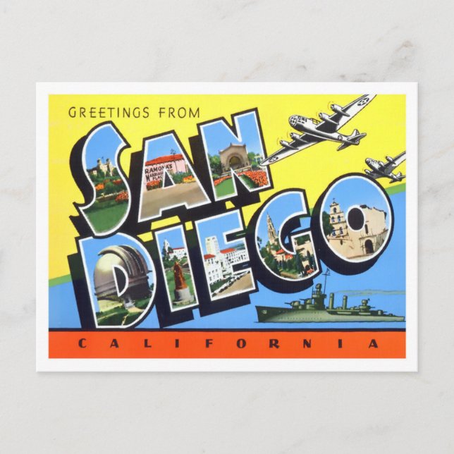 San Diego, California Vintage Big Letters Postcard (Front)