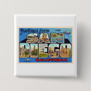 San Diego California Vintage Large Letter Postcard 15 Cm Square Badge